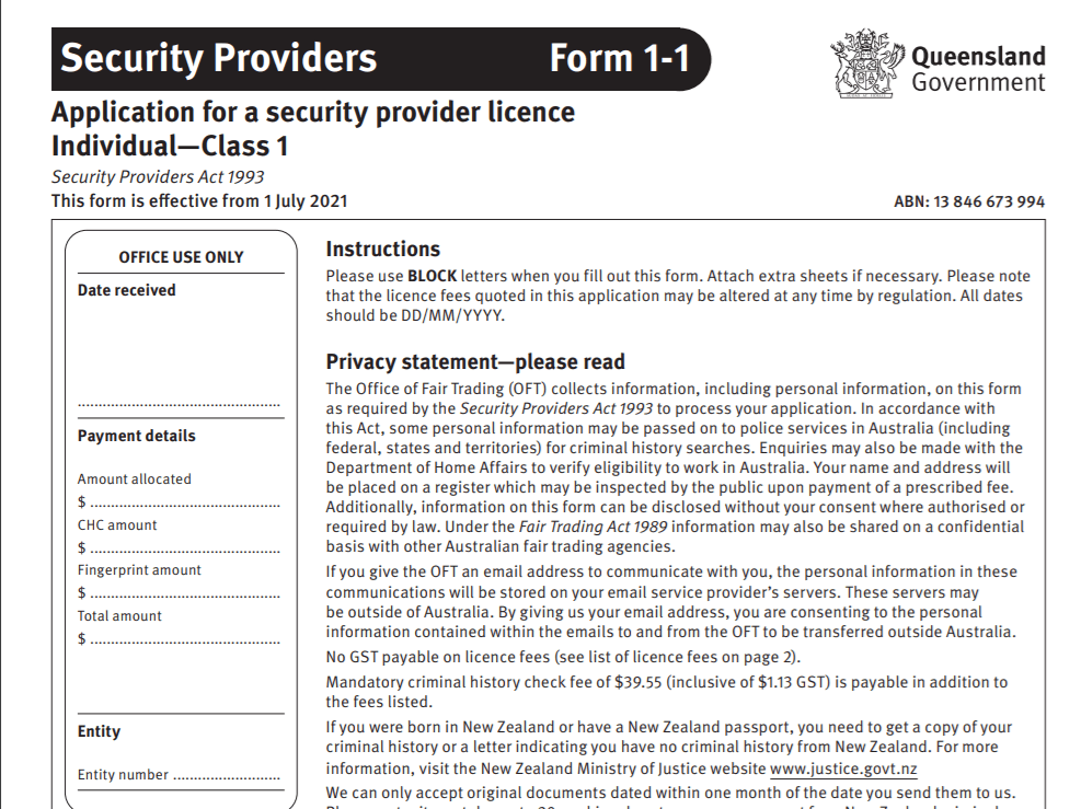 security guard licence process QLD